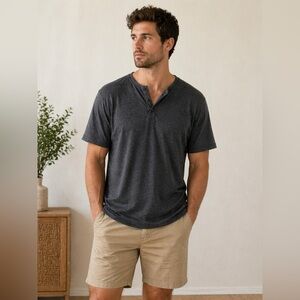 Weather Proof Vintage Charcoal Short-Sleeve Henley Tee. XL